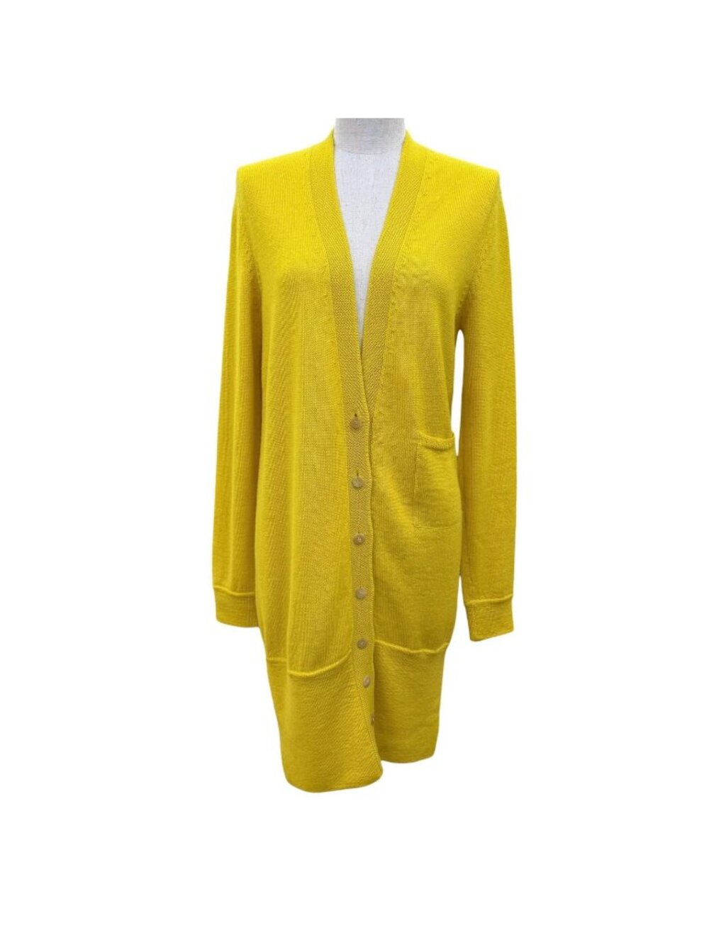 Hermes Alpaca Logo Button Long Sleeve Long Knit Cardigan Yellow 34